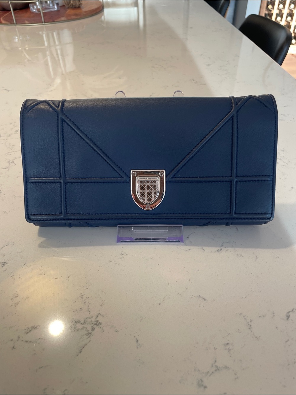 Dior Diorama Navy Chain Wallet / Clutch with Silver-Tone Hardware